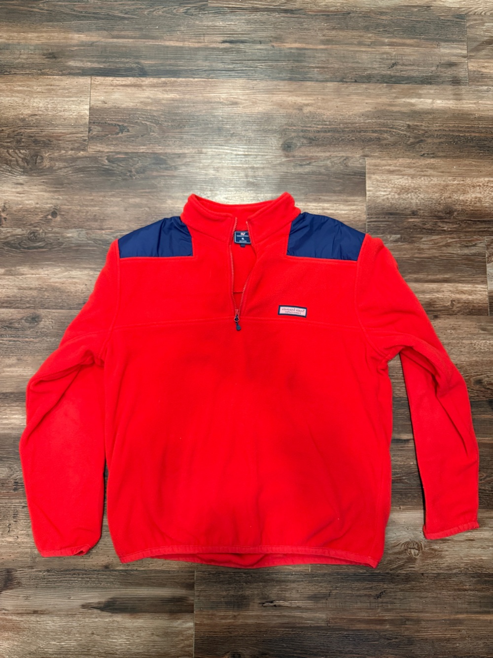 Vineyard Vines Colorblock Harbor Fleece Red Quarter-Zip Pullover